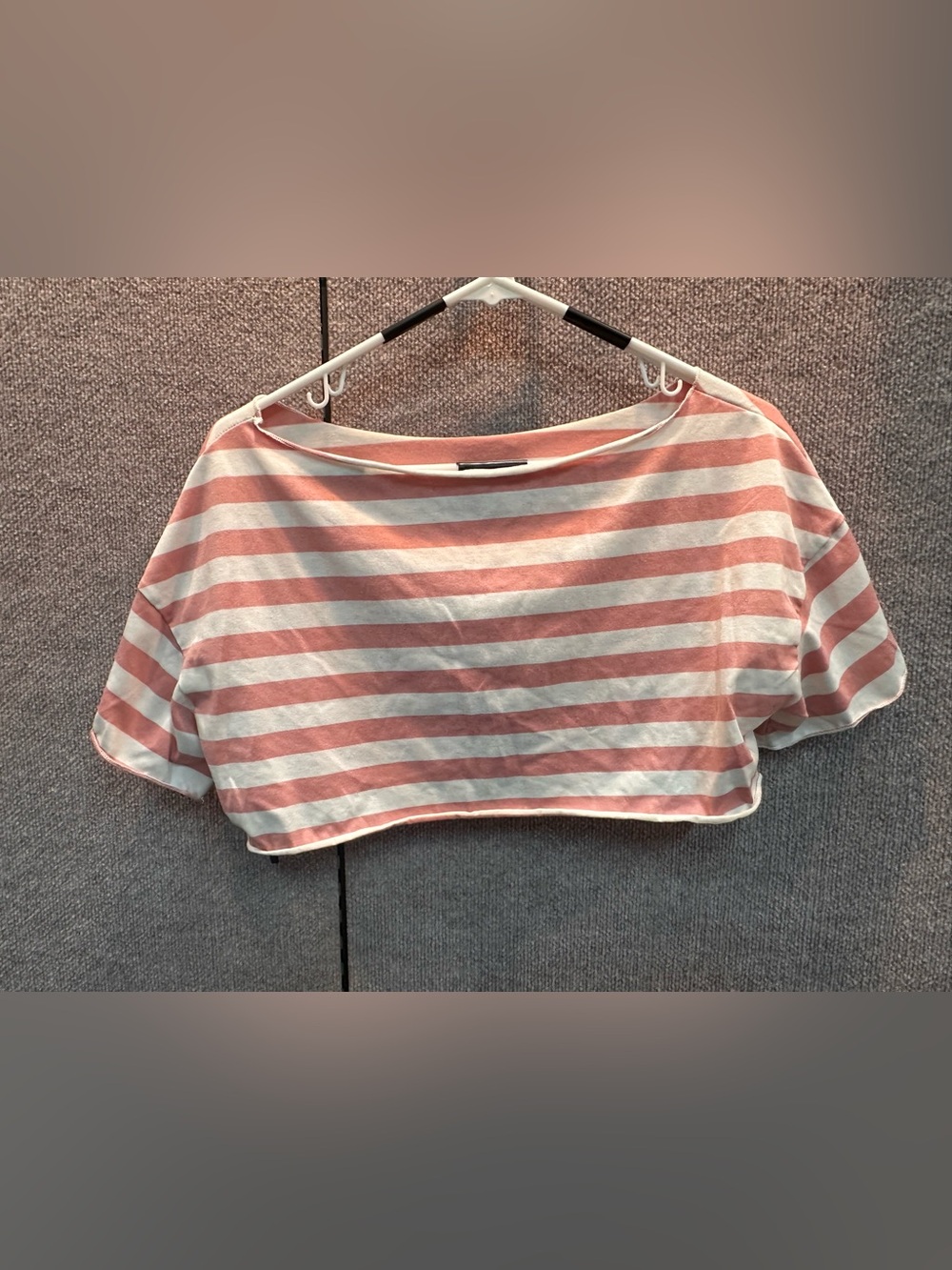 ROMWE Pink and White Striped Cropped Boatneck Top